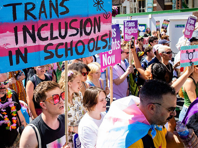 Thousands of people take part in a London Trans+ Pride march from the Wellington Arch to Soho on 9th July 2022 in London, UK. London Trans+ Pride is a grassroots protest event which is not affiliated with Pride in London and which focuses on creating a space for the London �K
